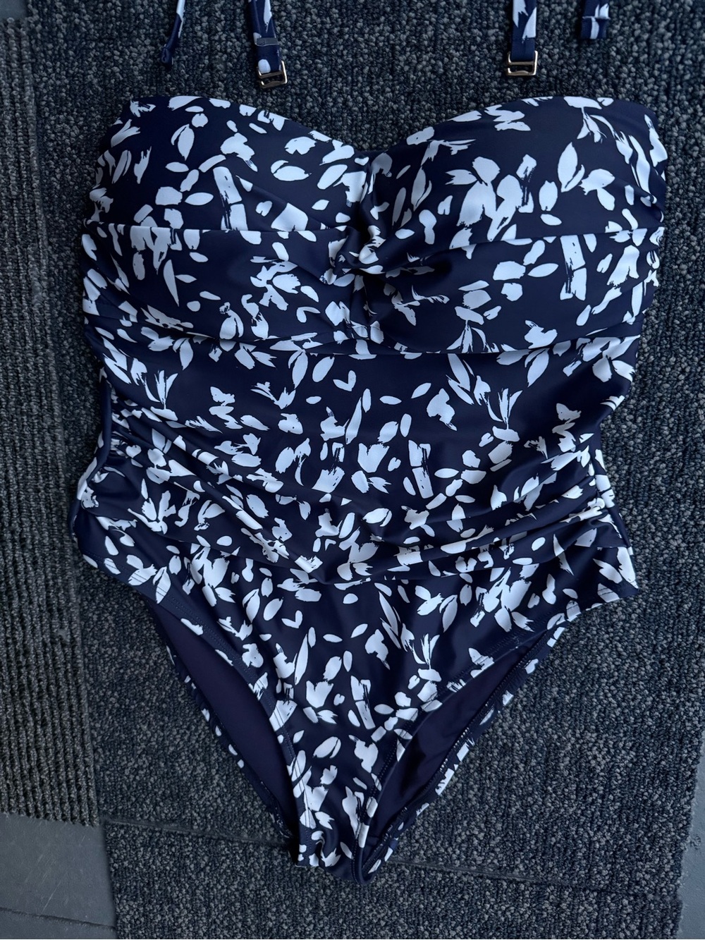 Navy Floral Ruched One-Piece Swimsuit